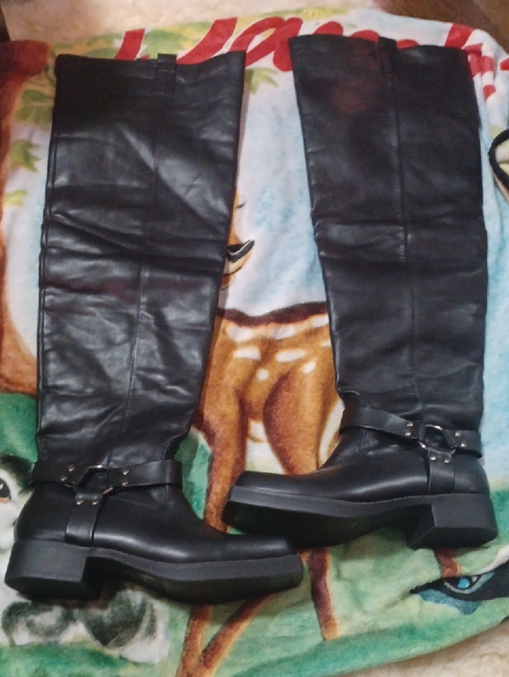 Black Over-the-Knee Buckle Boots